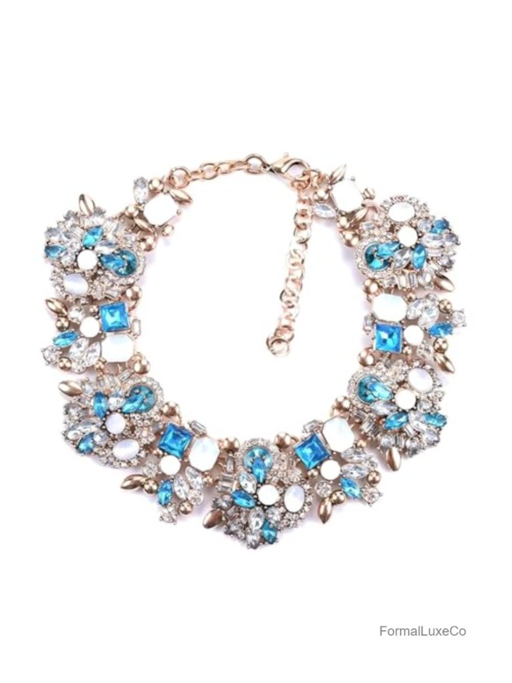 Chunky Rhinestone Bib Collar Necklace, 14k Yellow Gold, Statement Jewelry